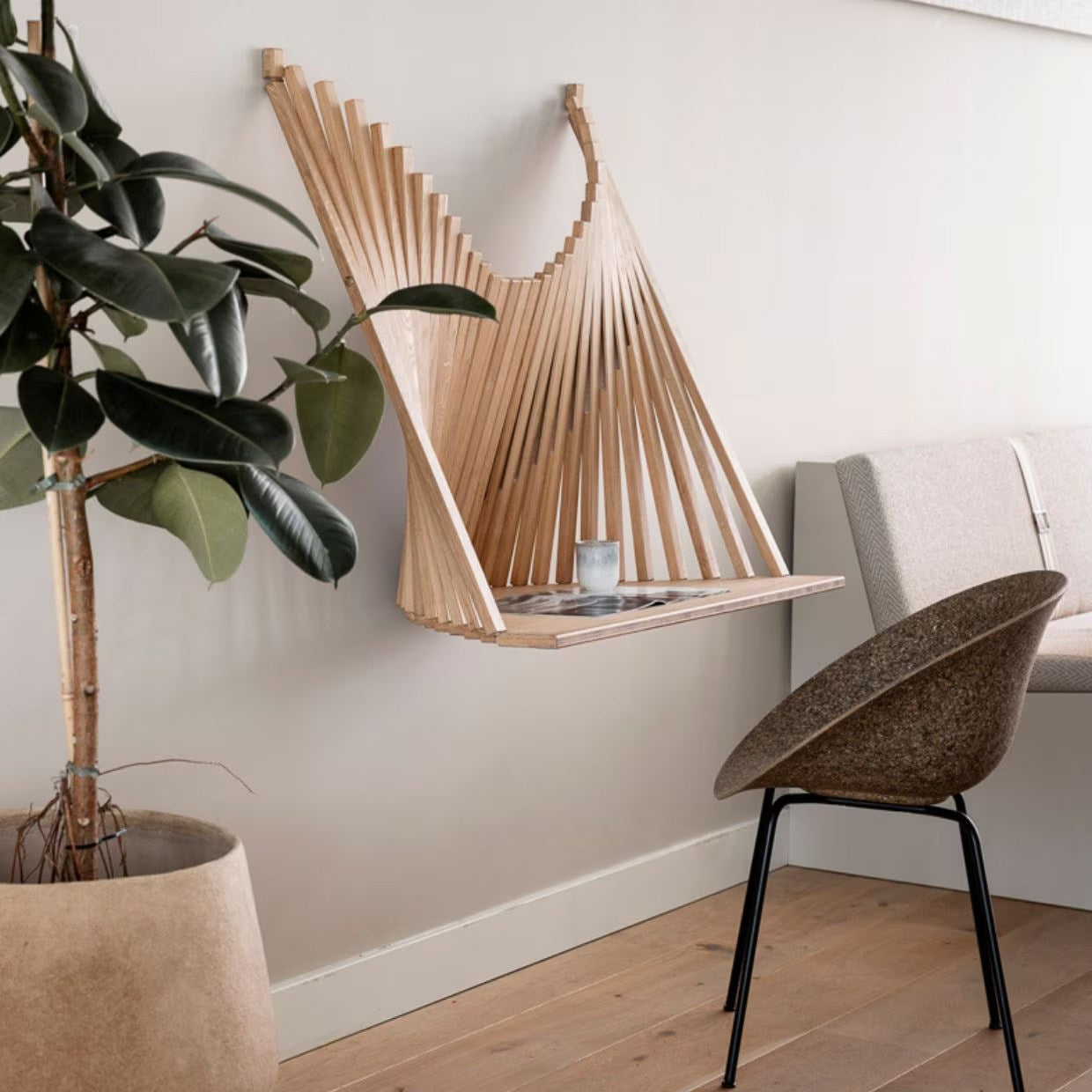 Bureau mural pliable bois massif naturel 60cm Télétravail | Restfield