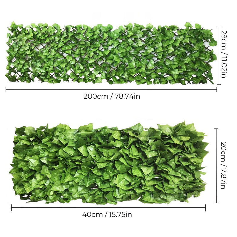 Uitschuifbaar Tuinscherm met Klimopblad 40cm Verstelbare Lengte 20-200cm Groene Privacywand voor Balkon Terras Tuin Decoratie Kunstplant Wilgenhout Frame | Sansoti