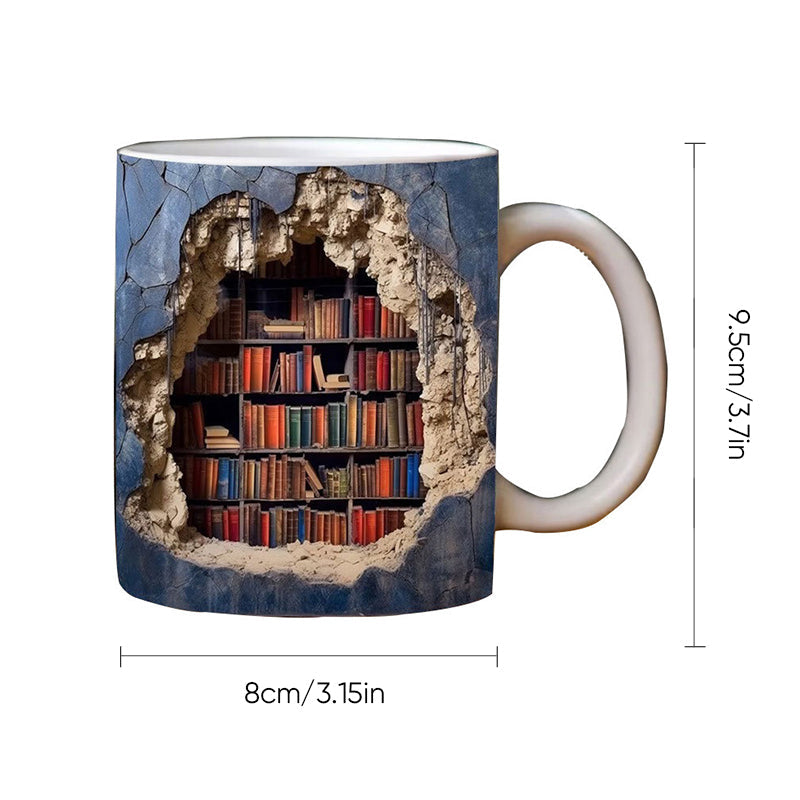 Keramische Mok met 3D-Boekenplankdesign – Gezellige Mokken voor Boekenliefhebbers | Sansoti