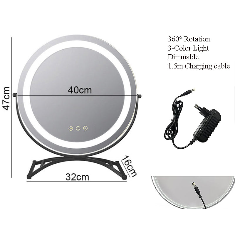 Miroir maquillage éclairage LED rechargeable 40cm pivotant 360° dimmable 3 modes lumière