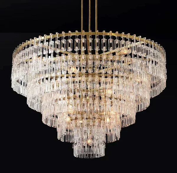 Kristallen Kroonluchter Meerdere Lagen Messing Glas Rond Plafond Verlichting Luxe Eetkamer Woonkamer Design | Sansoti