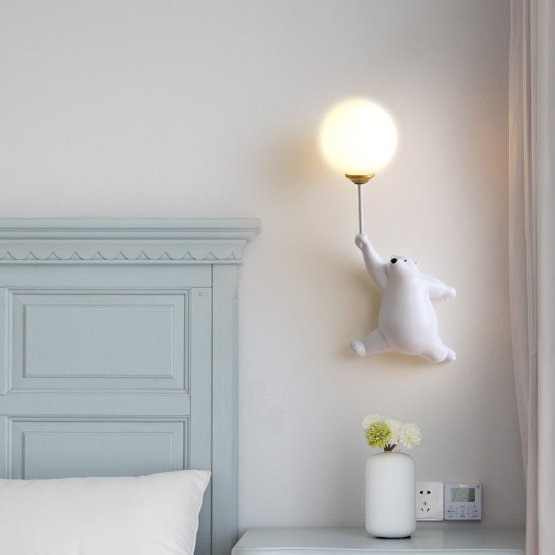 Wandleuchte in Bärenform mit LED-Ballon aus Acryl in Weiß, Blau und Rosa für Kinderzimmer, Schlafzimmer und Babyzimmer, Leselampe | Sansoti