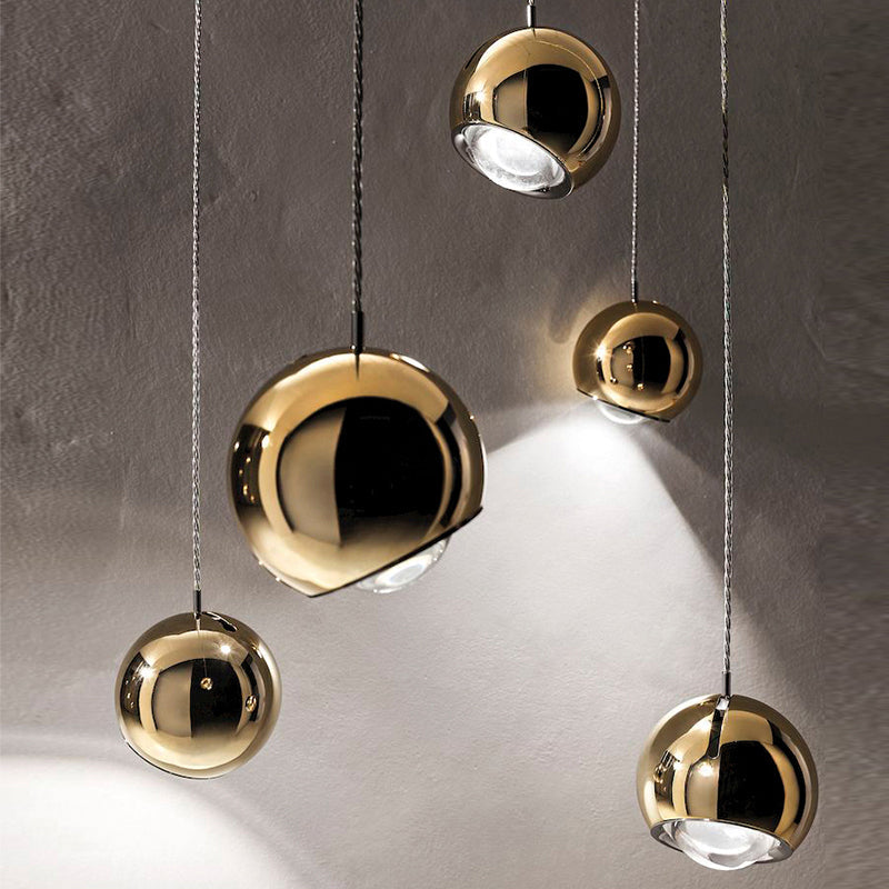 Suspension sphérique Or Argent Métal Acrylique Salle à manger Salon Chambre à coucher Design moderne Plafonnier | Sansoti
