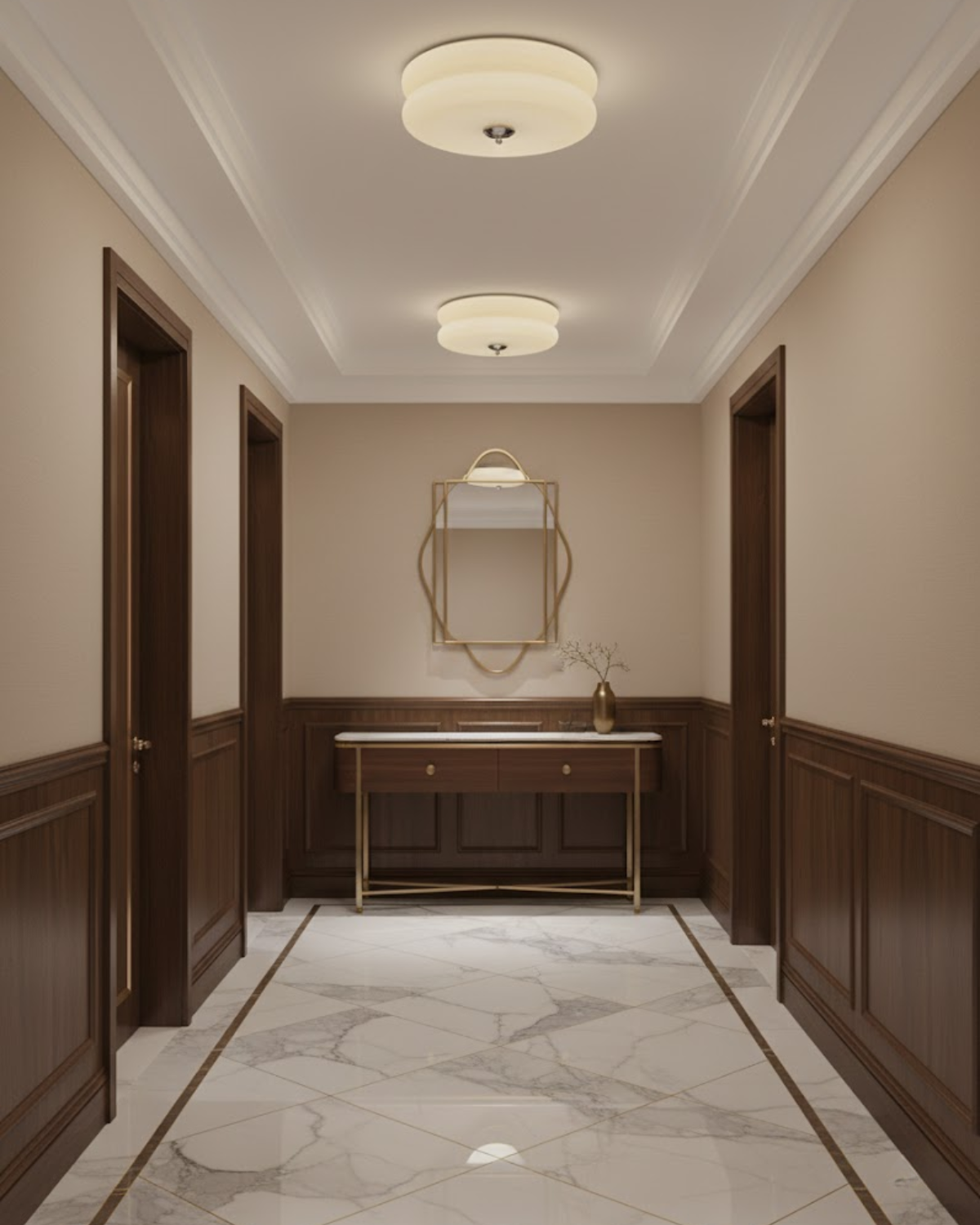 Art Deco Deckenleuchte in Beige mit Chromakzent und warmer Ambientebeleuchtung | Restfield