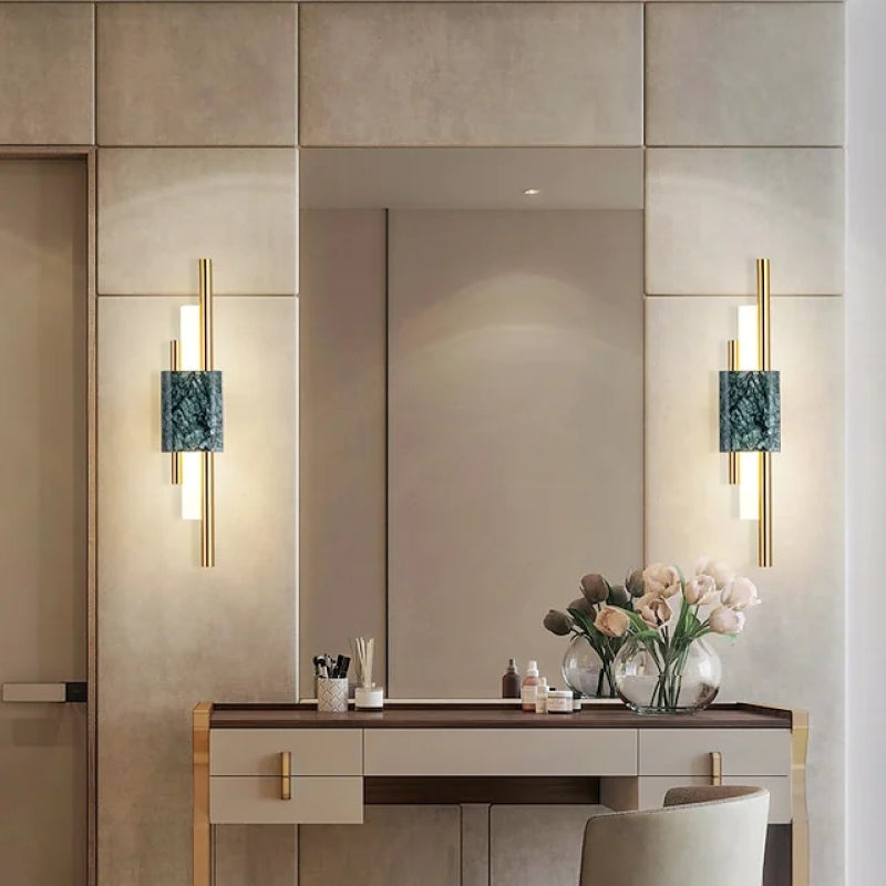 Applique murale moderne en métal et marbre, LED, lumière blanche chaude, chambre, salon, couloir, éclairage intérieur élégant | Sansoti