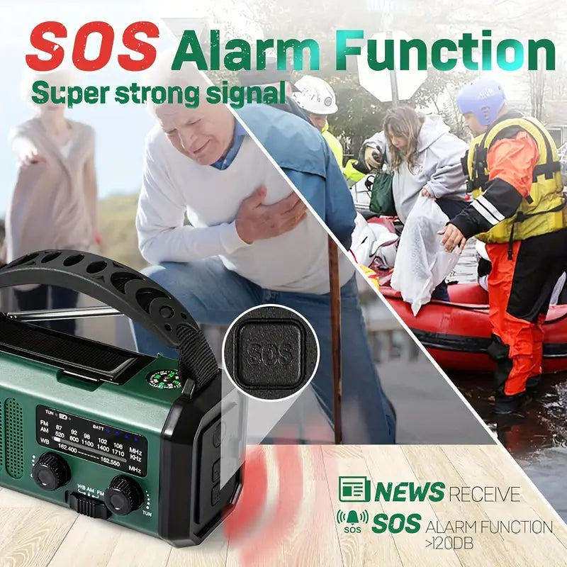 Multifunctionele Dynamo Noodradio 10000mAh Zonnepaneel Handslinger Weeralarm Zaklamp Powerbank Camping | Sansoti