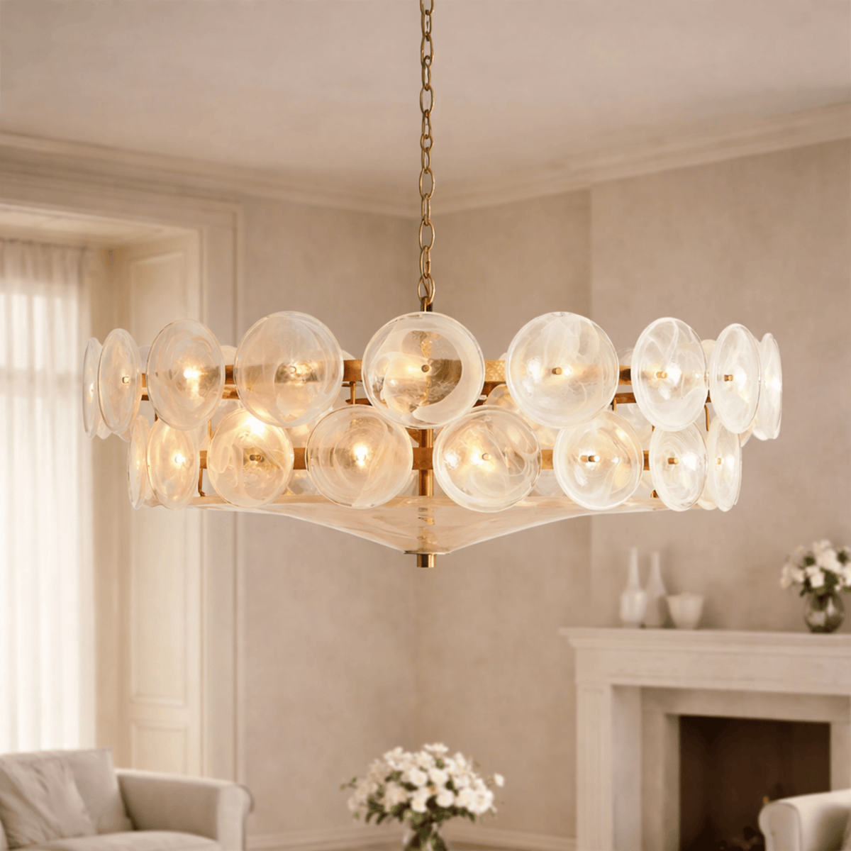 Chandelier Glass Discs Pendant Ring Gold Black Chrome Adjustable Dining Room Living Room Modern Scandinavian | Sansoti