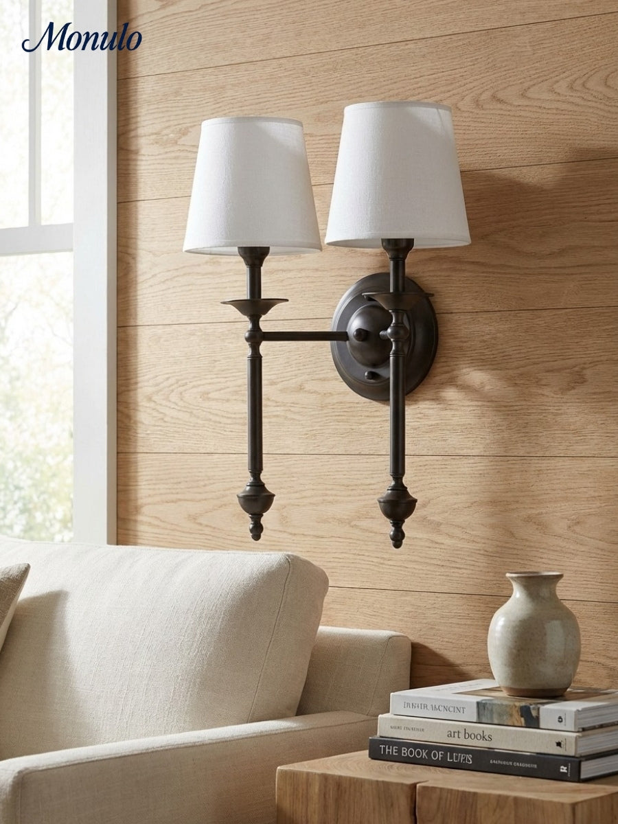 Stoffen Wandlamp met Vintage Koperen Afwerking – Sfeervolle Verlichting voor Hal, Slaapkamer en Woonkamer | Sansoti