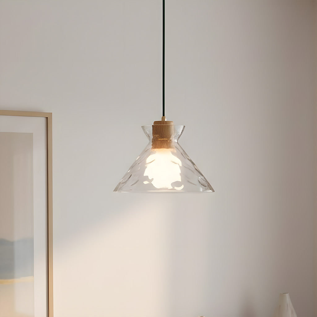 Glazen Hanglamp met Geslepen Koepel en Houten Accenten – Rustieke Eethoekverlichting | Sansoti