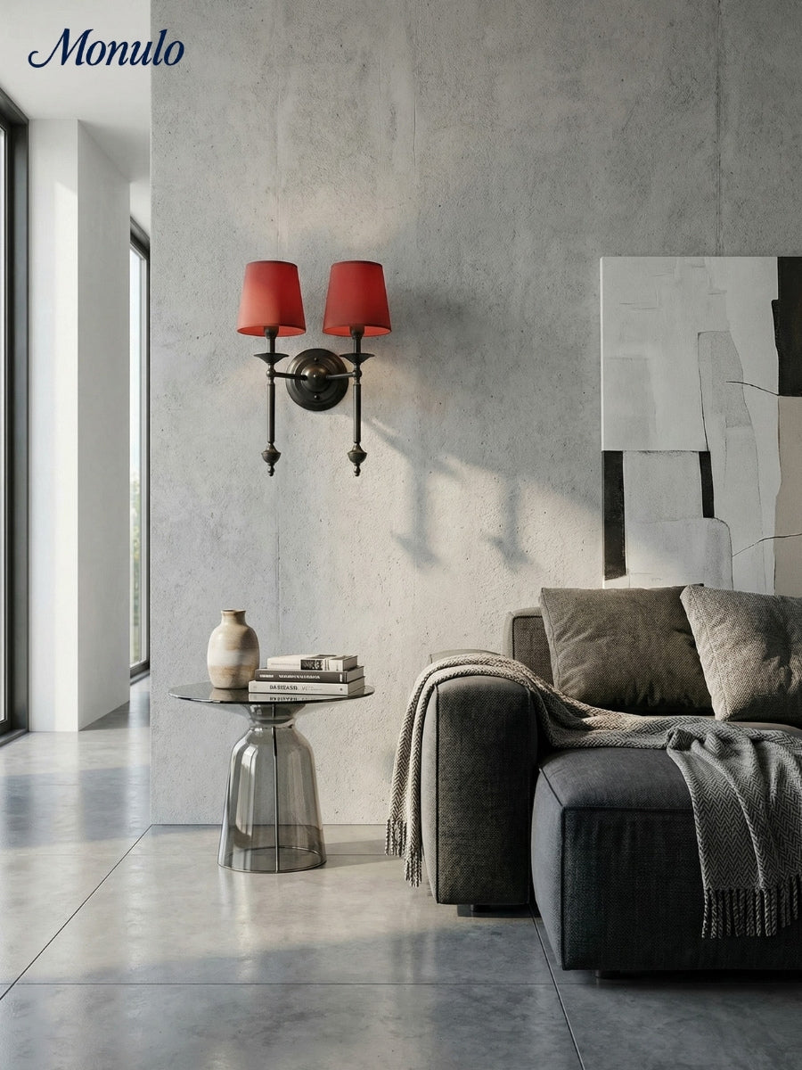 Stoffen Wandlamp met Vintage Koperen Afwerking – Sfeervolle Verlichting voor Hal, Slaapkamer en Woonkamer | Sansoti