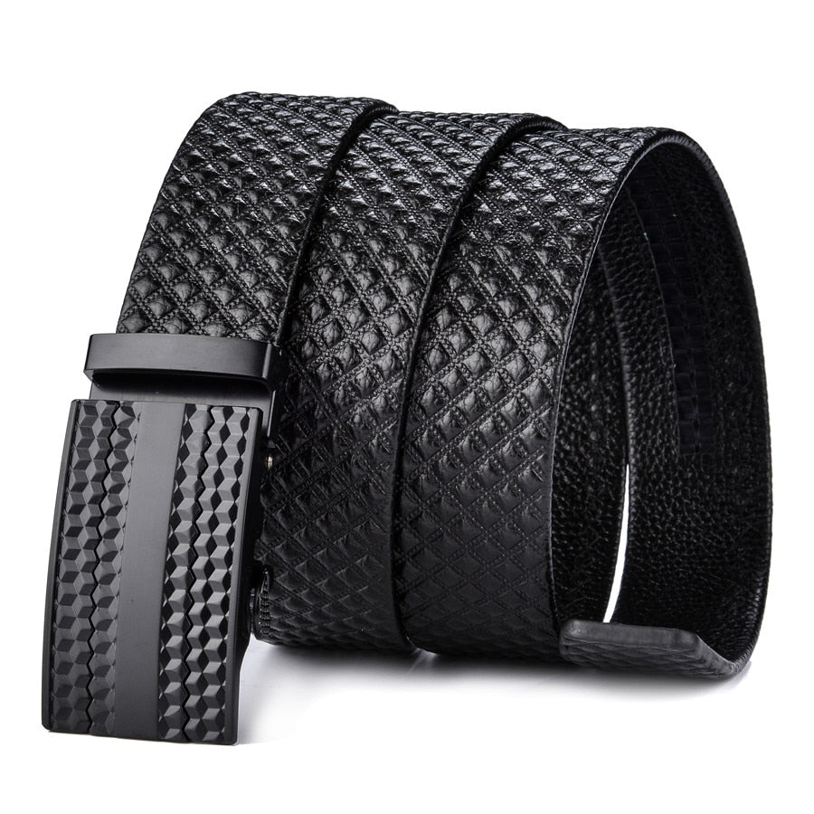Men's Leather Belt Black Scratch-Resistant Waterproof - Genuine Cowhide with Modern Buckle 110-130cm Elegant Design | Sansoti