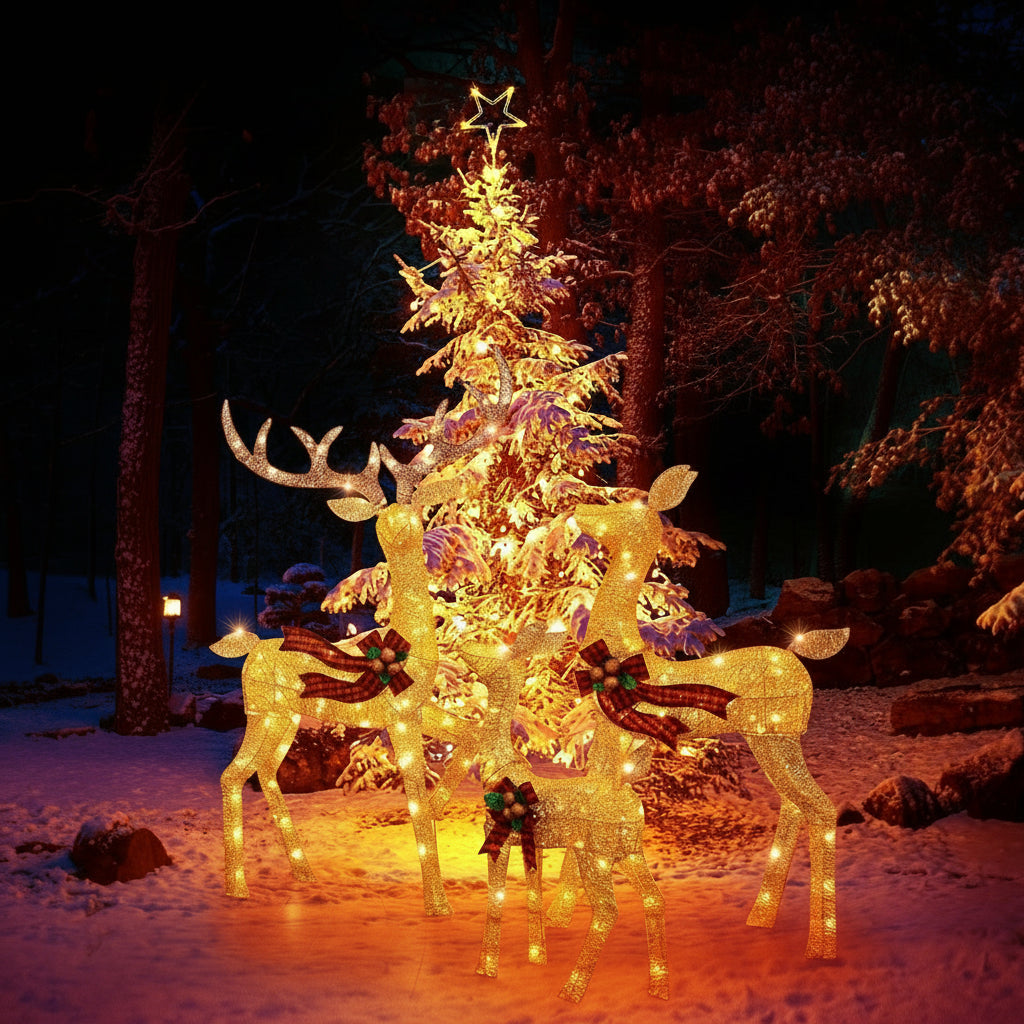Verlichte Rendierenfamilie LED Tuindecoratie Set Waterdicht Kerst Buitenverlichting 3-delig Warm Wit | Sansoti
