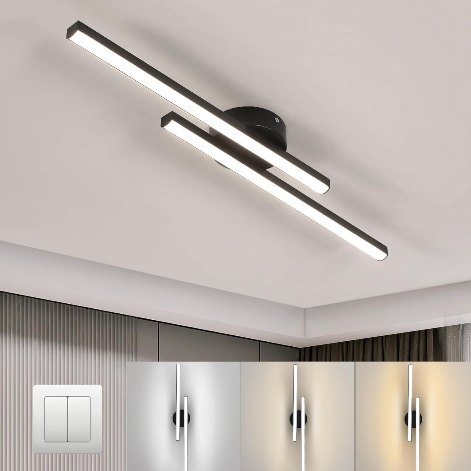 Longstrip plafondlamp LED aluminium zwart woonkamer hal slaapkamer lineaire plafondverlichting modern strak design | Sansoti