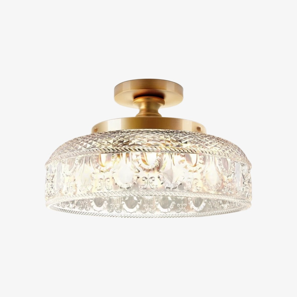 Geribbelde Glazen Plafondlamp met Metalen Armatuur – Minimalistische Verlichting voor Slaapkamer en Gang | Sansoti