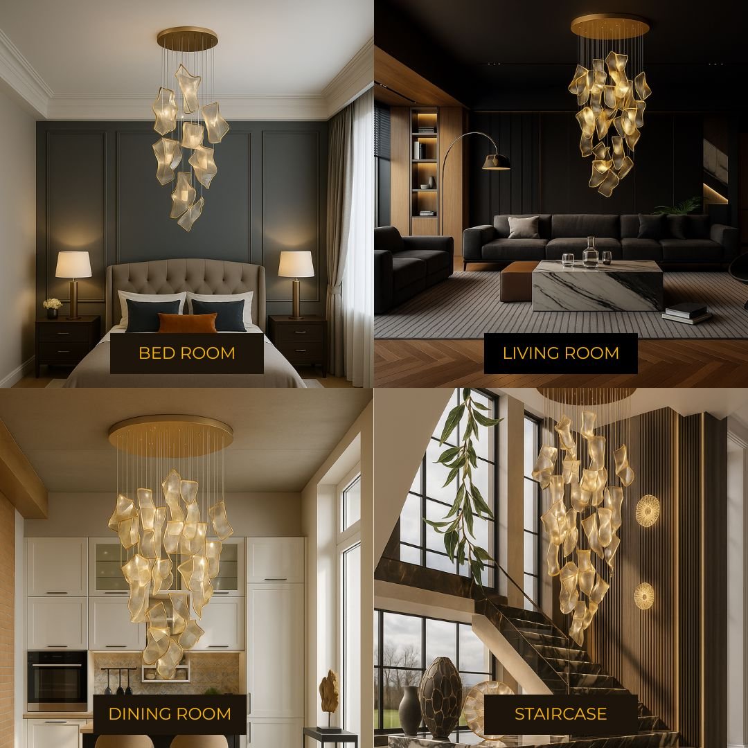 Moderne Design-Kronleuchter mit geschichteten Acryl-Blättern und verstellbarer Höhe | Restfield