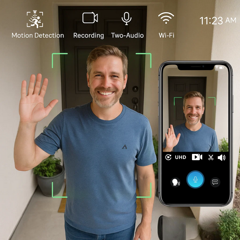 Draadloze Smart Video Deurbel Camera | HD-Beeldkwaliteit Dag & Nacht | WiFi Tweerichtings Intercom | Bewegingsdetectie | Geen Abonnement Vereist | Weerbestendig | Oplaadbare Batterij 90 Dagen | Sansoti