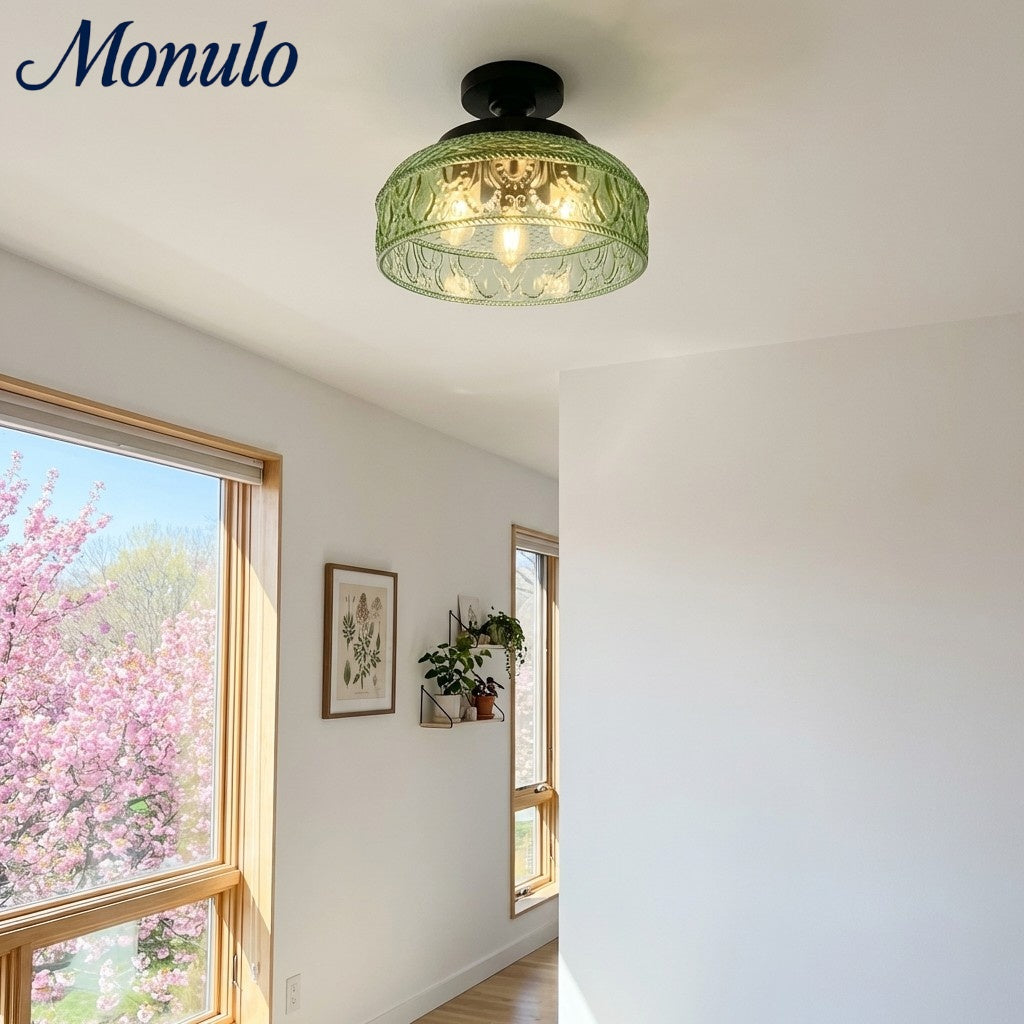 Geribbelde Glazen Plafondlamp met Metalen Armatuur – Minimalistische Verlichting voor Slaapkamer en Gang | Sansoti