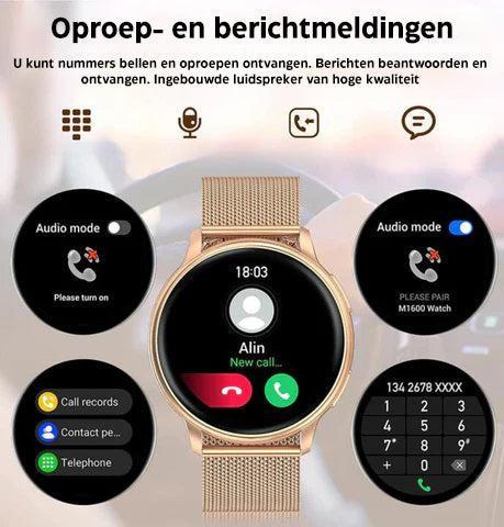 Smartwatch Dames met Hartslagmeter en Belfunctie — Fitness Tracker Bluetooth Stappenteller Slaapmonitoring Bloedzuurstofmeting | Sansoti