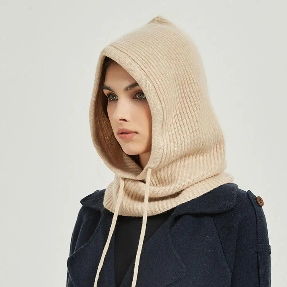Knitted Hooded Hat with Neck Warmer Adjustable Winter Scarves Balaclava Unisex Winter Accessory Women Men | Sansoti