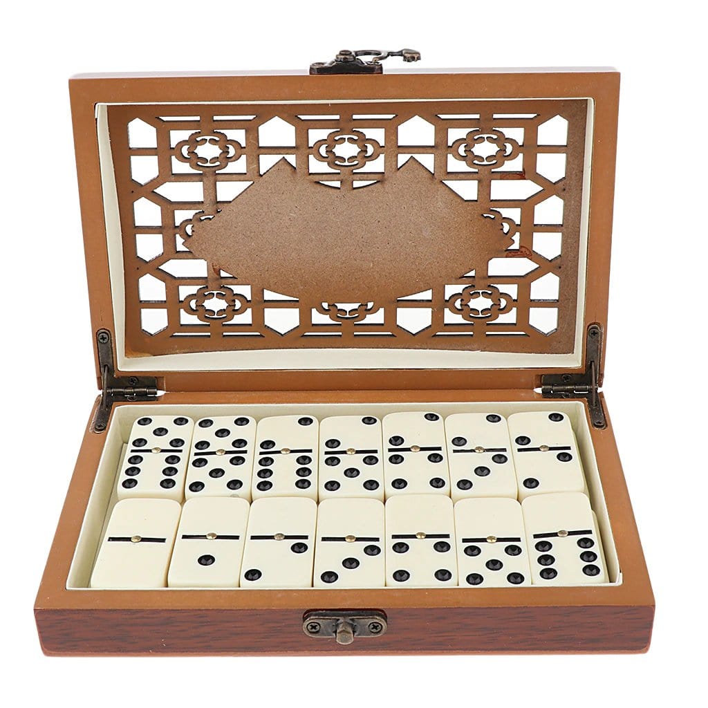 Hölzernes Domino-Spiel Doppel-Sechs-Set mit 28 Steinen, Familienspiel, Aufbewahrungsbox, Gesellschaftsspiel, klassisches Brettspiel | Sansoti