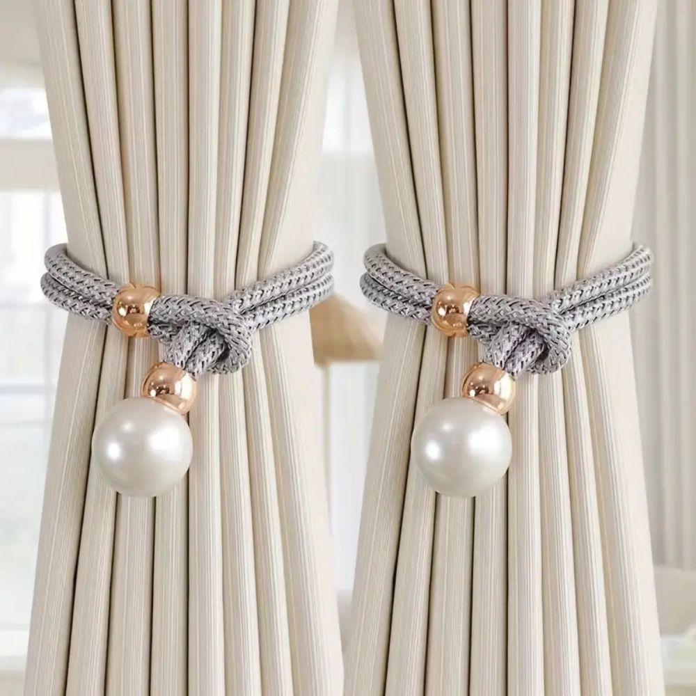 Decoratieve Gordijnomarmers met Parelaccent – Set van 2 Stuks – Verstelbare Touwhouders voor Woonkamer Slaapkamer – Elegante Raamversiering | Sansoti