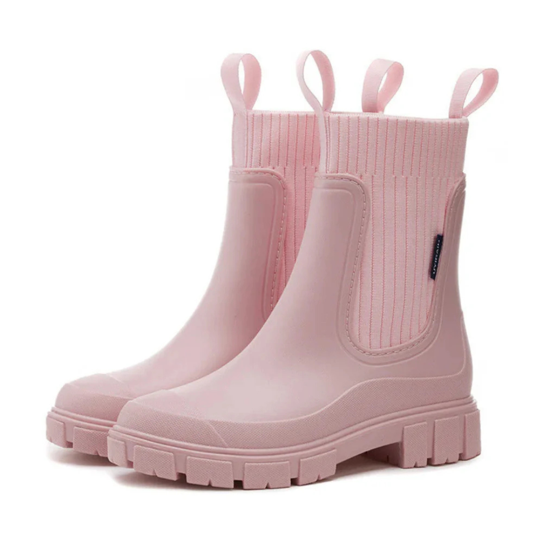 Wasserabweisende Chelsea-Regenstiefel für Damen mit rutschfester Gummisohle, zum Hineinschlüpfen, knöchelhoch, für Herbst und Winter, bequem | Sansoti