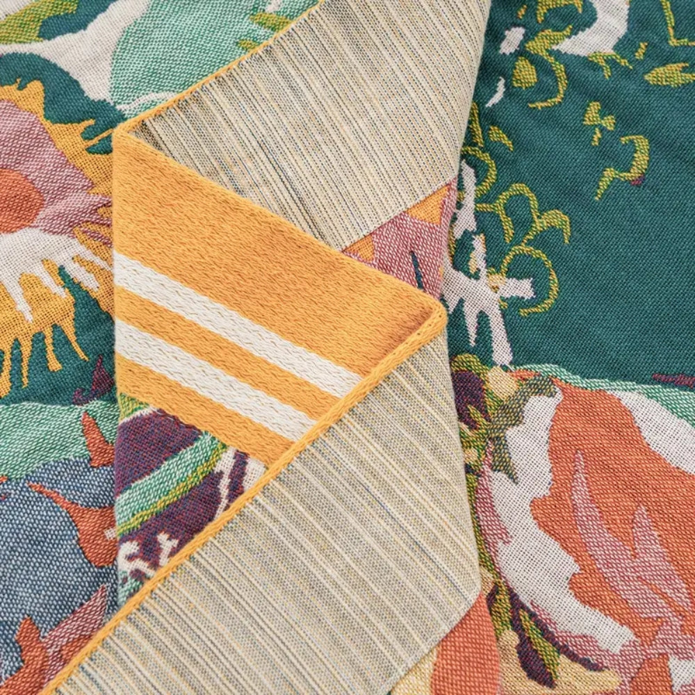 Katoenen Plaid met Jacquard Bloemendessin Steenrood Geweven Dubbelzijdig Kwaliteitsdeken Voor Bank Bed Logeerkamer Stijlvol Zacht Ademend 200x230 cm | Sansoti
