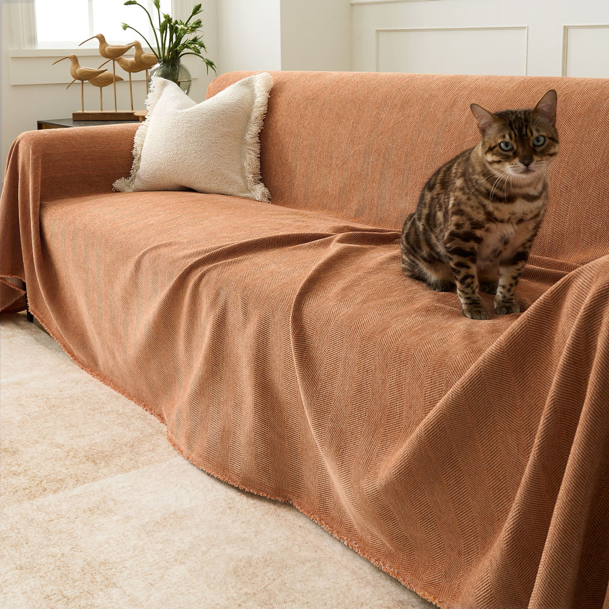Fischgrätstruktur Sofabezug Haustierfreundlich Wasserabweisender Möbelschutz Textilgewebe Sofa Cover | Sansoti