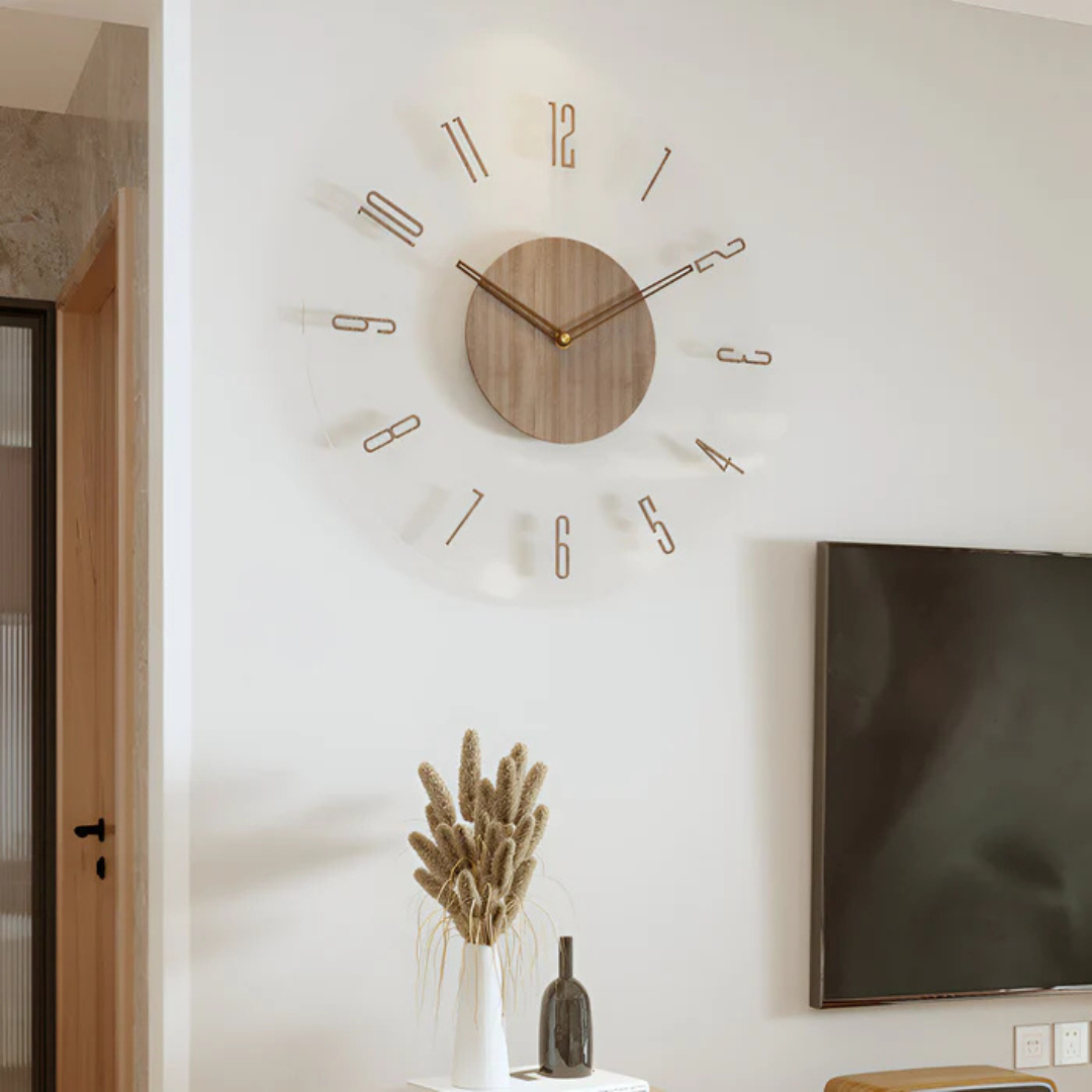 Stille Wandklok 30cm Acryl & Hout Geruisloos Uurwerk Scandinavisch Design Woonkamer Slaapkamer Kantoor | Sansoti