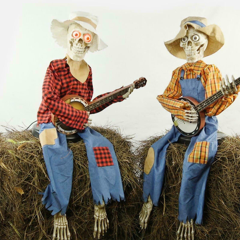 Geanimeerde Skelet Muzikant met Banjo Lichteffecten Geluid Halloween Decoratie Feestdagen Griezelig Spookhuis | Sansoti