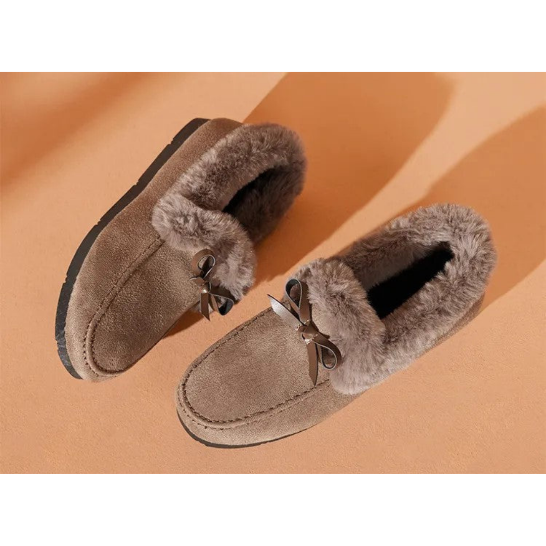 Dames Huissloffen met Pluche Voering Antislip Zool Winterschoenen Strik Comfortabel Warm Binnenslippers | Sansoti