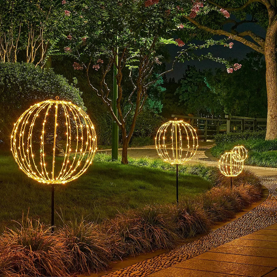 LED Ambient Light Ball Ø 30 cm Wireless Battery-Powered Metal Frame Foldable Decorative Mood Lighting Indoor Outdoor | Sansoti