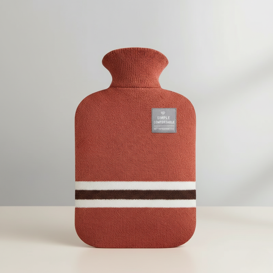 Wärmflasche XXL 2 Liter mit weichem Strickbezug für lang anhaltende Wärme an kalten Winterabenden im Bett oder auf dem Sofa | Sansoti