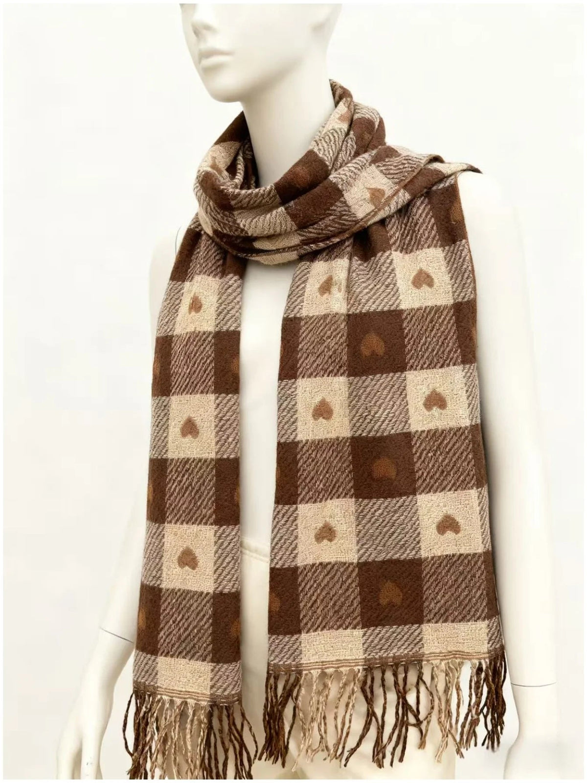 Knitted Winter Scarf with Heart Pattern 200x70cm Woolen Wrap Women's Autumn Winter Warm Accessory | Sansoti