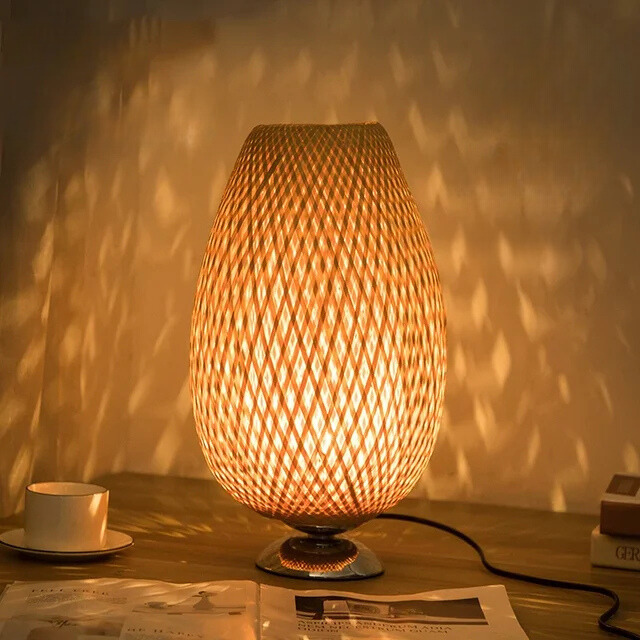 Bamboe Tafellamp Vintage Scandinavisch Design Warm Licht Slaapkamer Woonkamer Bureaulamp Oosterse Stijl | Sansoti