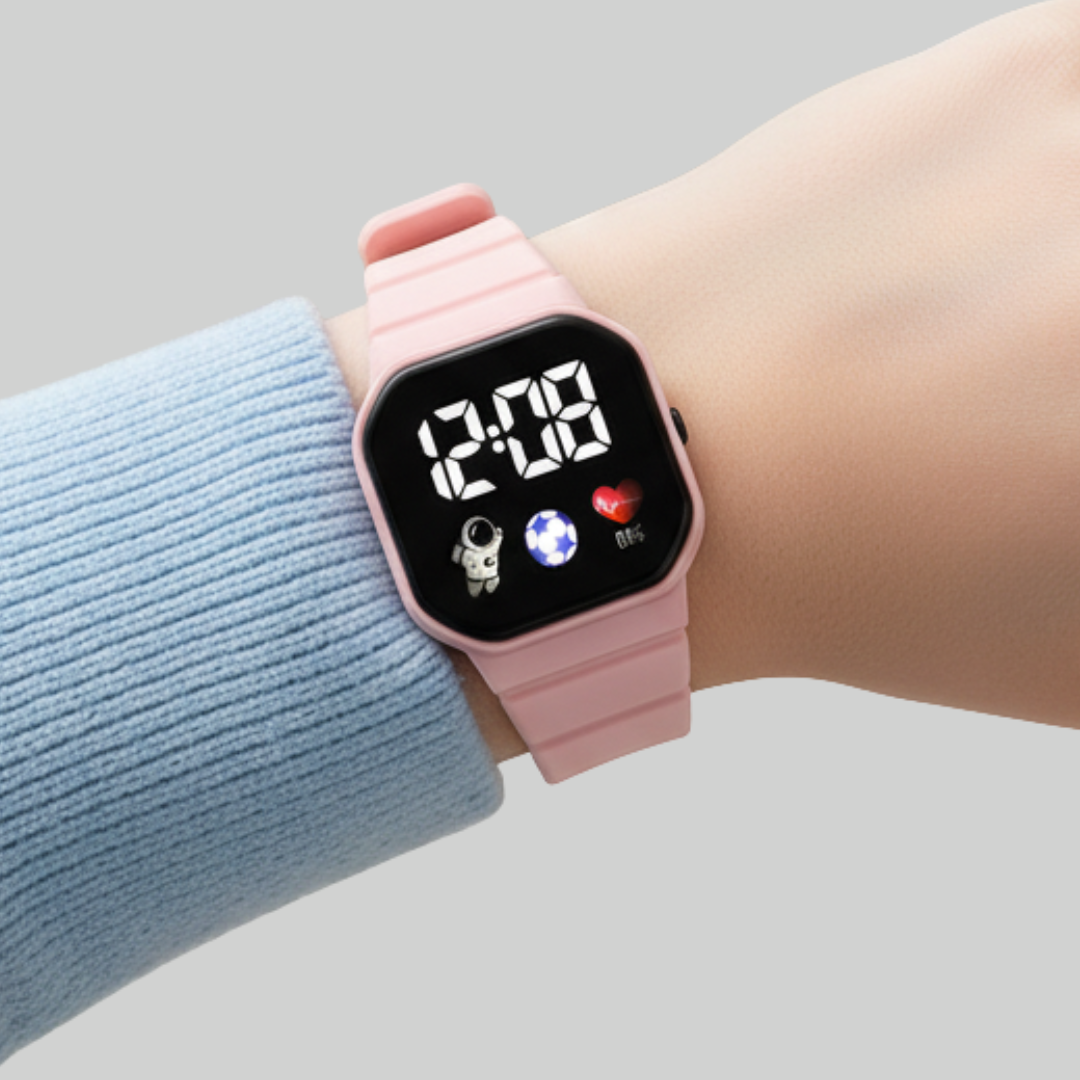 Digitale LED-Kinderuhr Astronaut, wasserdicht, mit Silikonarmband, Armbanduhr für Mädchen und Jungen zum Uhrzeitlernen | Sansoti