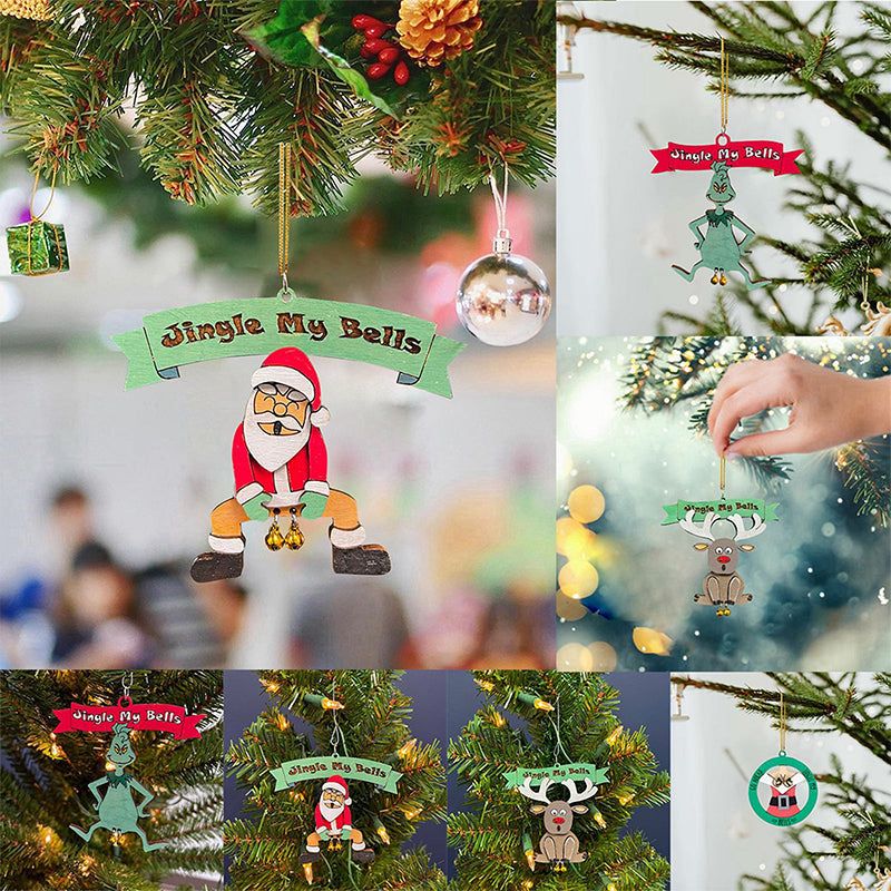 Weihnachtsbaumanhänger mit Glöckchen Humorvolle Festtagsfiguren Handbemaltes Harzornament für den Tannenbaum | Sansoti