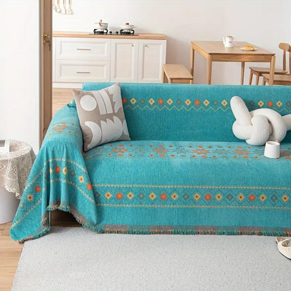 Bohemian bankhoes met anti-slip onderkant – stijlvolle meubelbescherming met kwastdetails | Sansoti