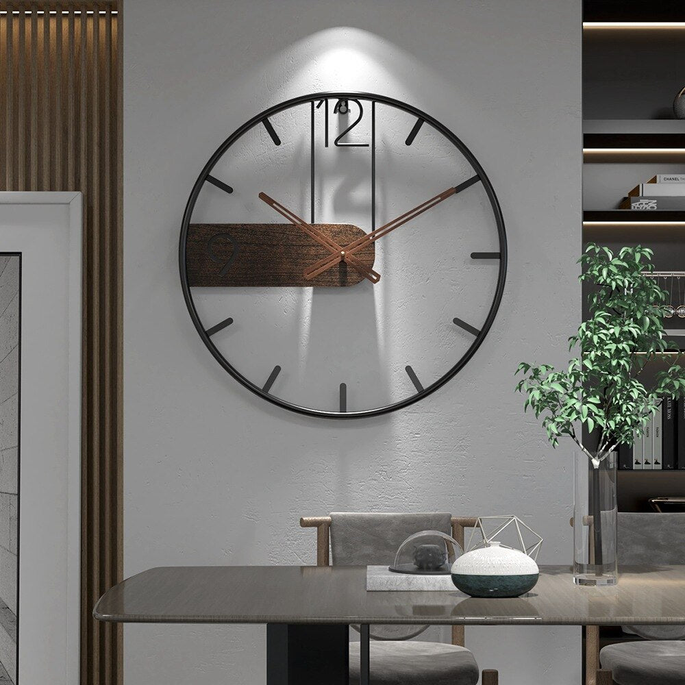 Wandklok Staal Walnoot 40cm Industrieel Modern Scandinavisch Design Huiskamer Kantoor Keuken Woonruimte Decoratie | Sansoti
