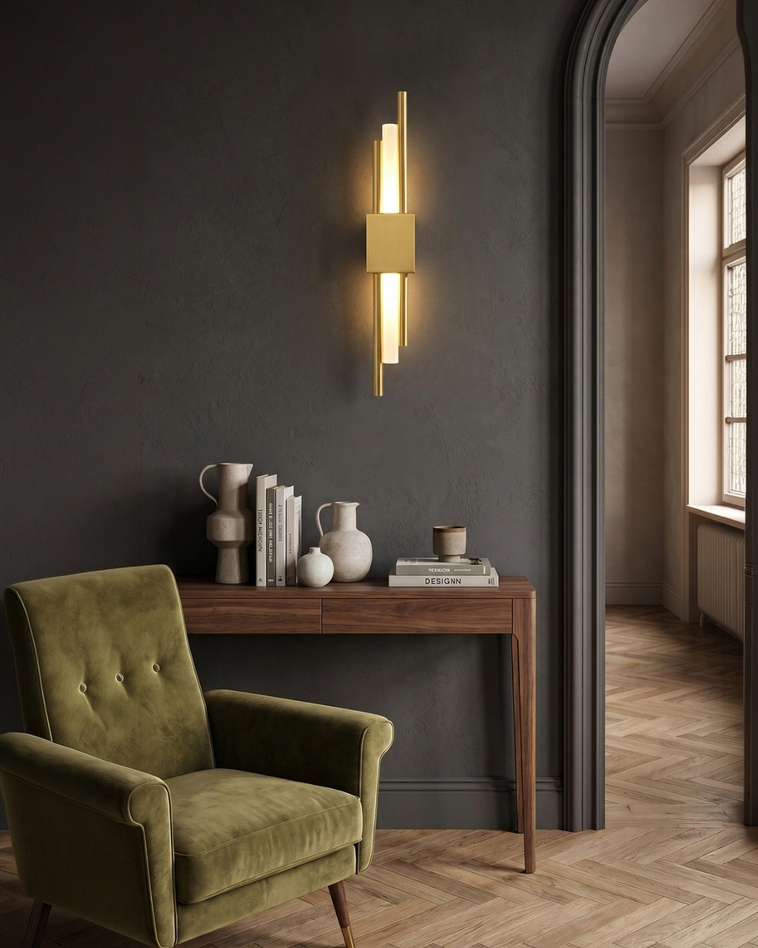 Scandinavische Minimalistische Wandlamp – Modern Verticaal Design met Gerichte LED-Verlichting – Zwart Goud | Sansoti
