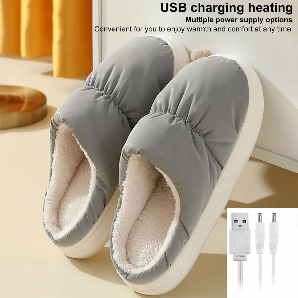 Pantoufles chauffantes avec connexion USB, chaussons électriques doublés en peluche pour garder les pieds au chaud à la maison en hiver | Sansoti