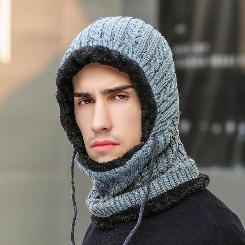Knitted Balaclava Hat with Scarf Fleece Lined Winter Scarf Neck Warmer Ear Protector Unisex Winter Set | Sansoti