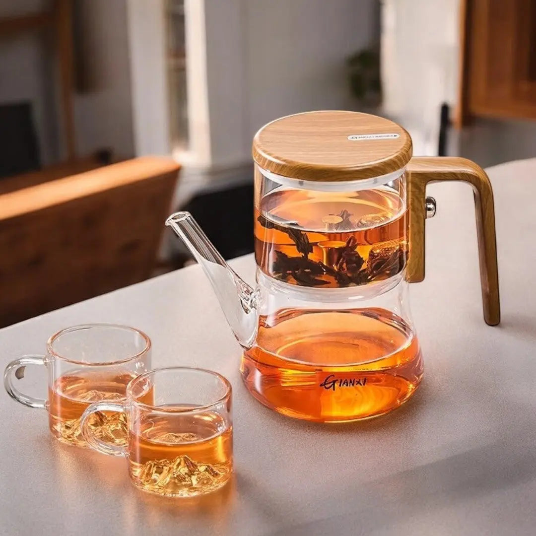 Teekanne aus Glas mit magnetischem Filter, Borosilikat, Holzgriff, 740 ml, loser Tee | Restfield