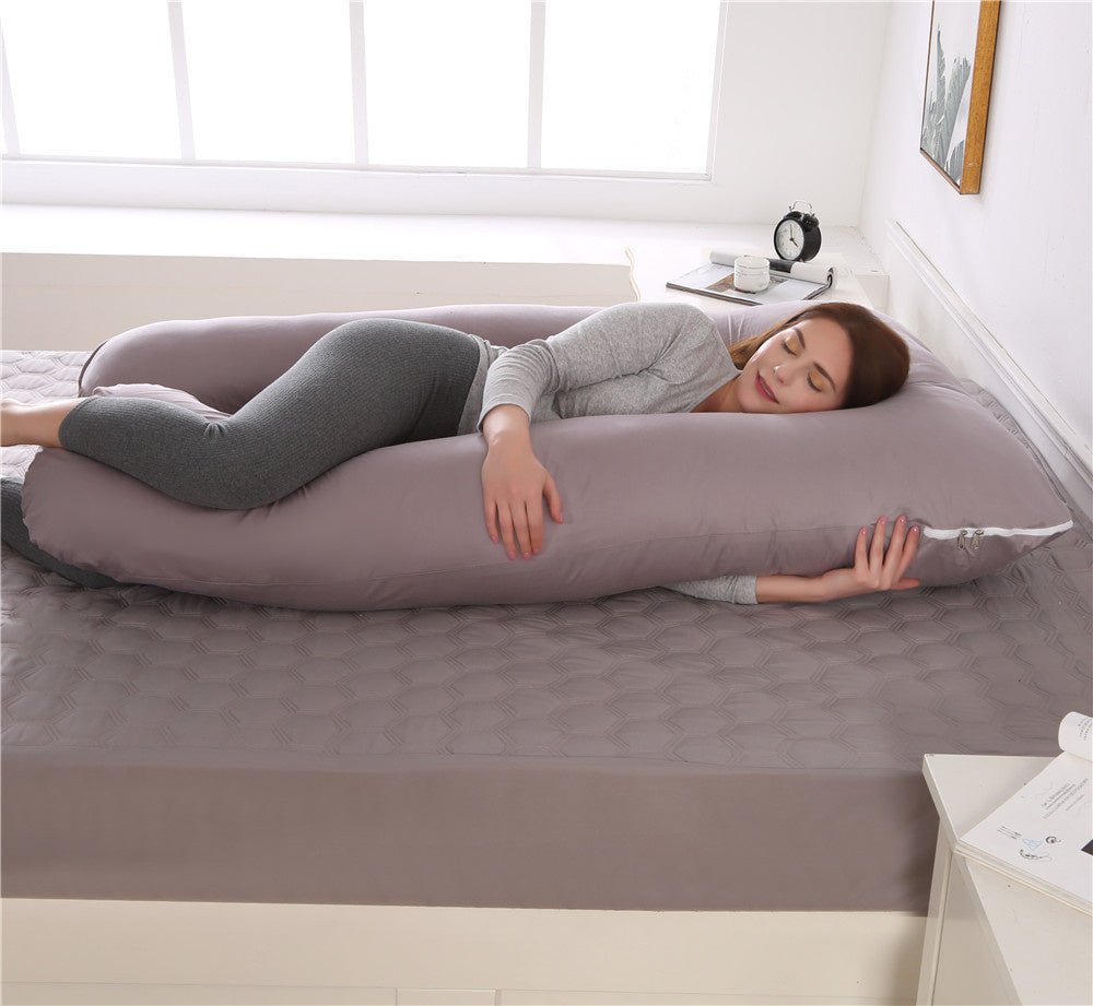 Poduszka podpierająca ciało dla kobiet w ciąży 130x70 cm Ergonomiczna poduszka podpierająca szyję, plecy i brzuch Komfort Różowy Szary | Sansoti