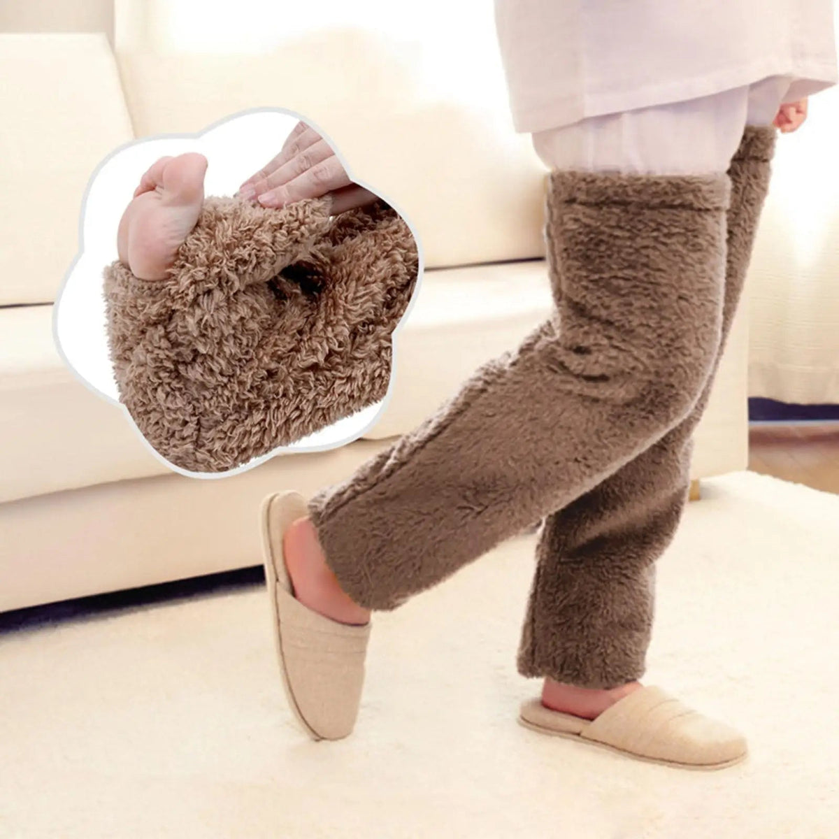 Plüschige Overknee-Beinsocken mit Zehenschlitz, Polyester-Loungesocken, Winter-Beinwärmer, Haussocken, Kniestrümpfe | Sansoti