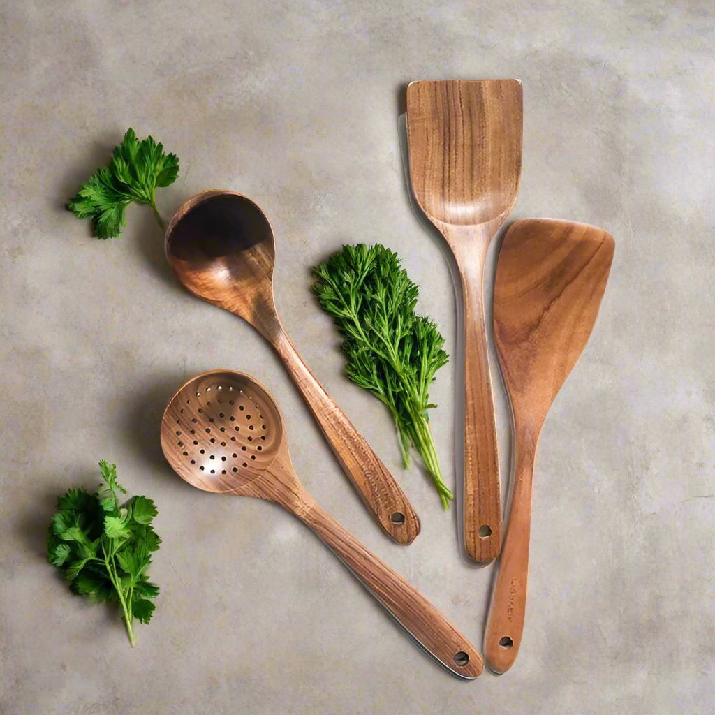 Ensemble d’ustensiles de cuisine en teck antibactérien - Ustensiles de cuisine durables, spatule et cuillère pour cuire dans des poêles antiadhésives | Sansoti
