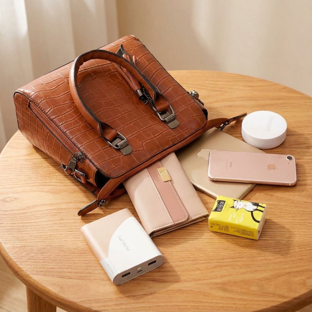 Vierdelige Leren Tassenset Dames Handtas Schoudertas Portemonnee Compacte Tas Kunstleer Elegant Praktisch | Sansoti