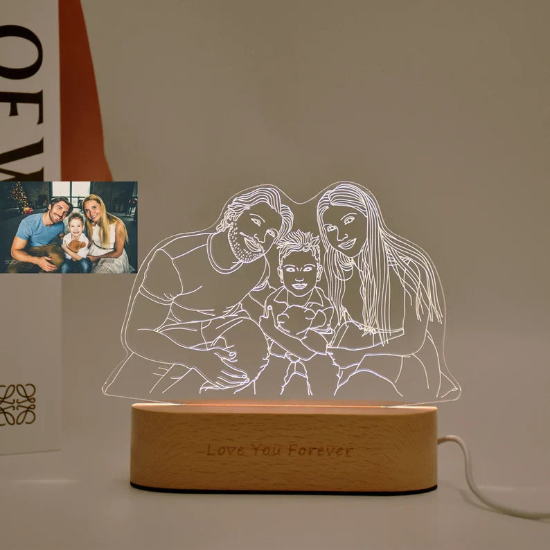 Gepersonaliseerde Foto Lamp met Lijntekening | Nachtlampje met Jouw Herinneringen op Acryl en Hout | Sansoti