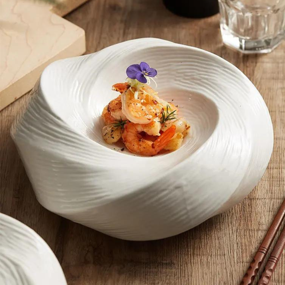Keramische Kom met Spiraalpatroon – Handgemaakt Servies voor Salades en Pasta | Sansoti
