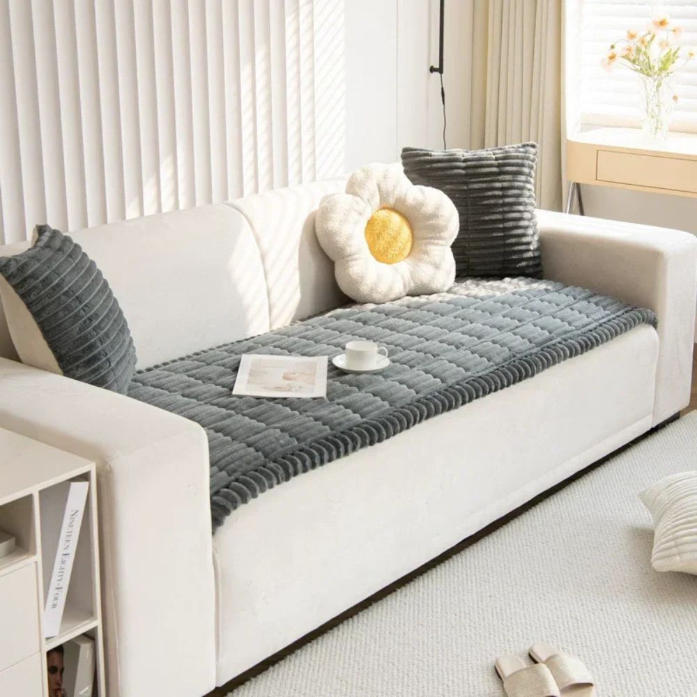 Plüsch-Sofabezug aus Polyester, rutschfest und gestreift, Möbelschutz und Sitzbezug für Sofas in verschiedenen Größen, Wohnzimmer | Sansoti